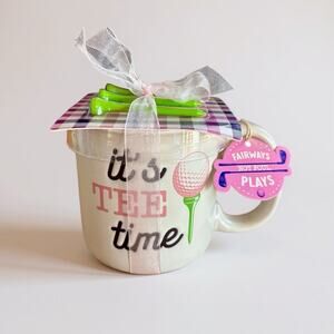 Golf Tee Time Mug Gift Set Ceramic Coffee Mug w/ Tees Women’s Cute Novelty Pink